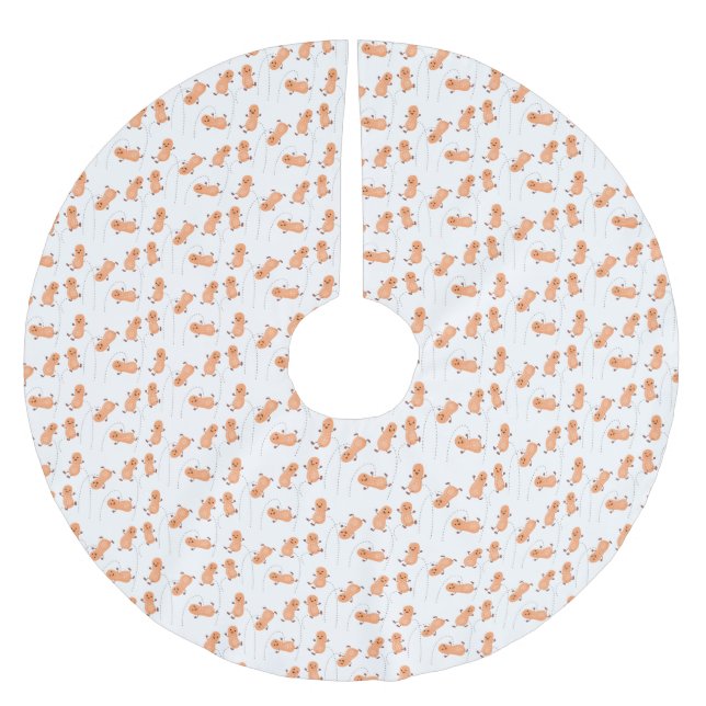 Cute happy jumping peanuts cartoon illustration brushed polyester tree skirt (Front)