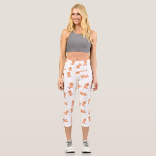 Cute happy jumping peanuts cartoon illustration capri leggings