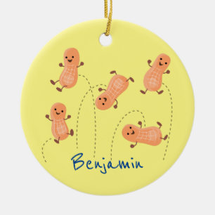 Cute happy jumping peanuts cartoon illustration ceramic ornament