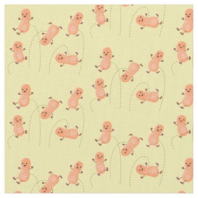 Cute happy jumping peanuts cartoon illustration fabric (Close Up)