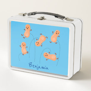 Cute happy jumping peanuts cartoon illustration metal lunch box