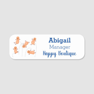 Cute happy jumping peanuts cartoon illustration name tag