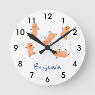 Cute happy jumping peanuts cartoon illustration round clock