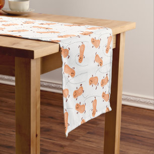 Cute happy jumping peanuts cartoon illustration short table runner