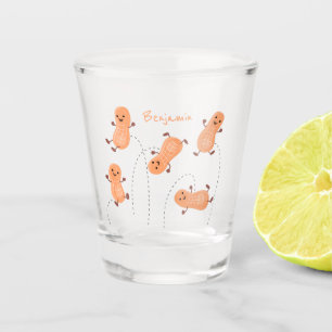 Cute happy jumping peanuts cartoon illustration shot glass