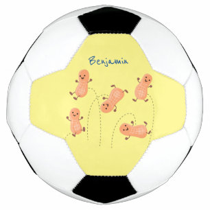 Cute happy jumping peanuts cartoon illustration soccer ball