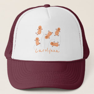 Cute happy jumping peanuts cartoon illustration trucker hat