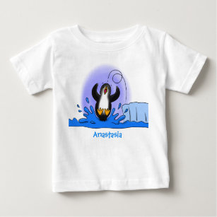 Cute happy jumping penguin cartoon illustration baby T-Shirt