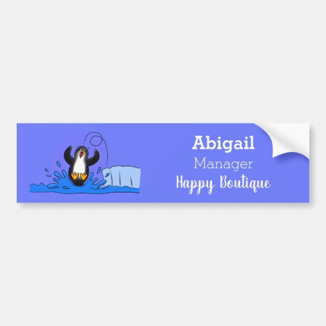 Cute happy jumping penguin cartoon illustration bumper sticker (Front)