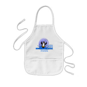 Cute happy jumping penguin cartoon illustration kids apron