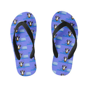 Cute happy jumping penguin cartoon illustration kid's thongs