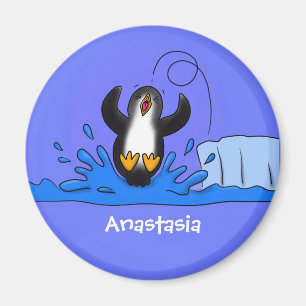 Cute happy jumping penguin cartoon illustration magnet