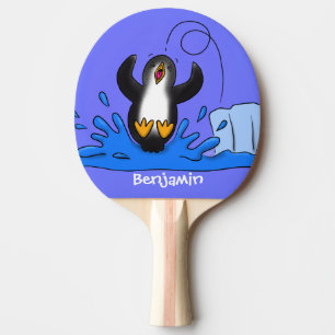 Cute happy jumping penguin cartoon illustration  ping pong paddle