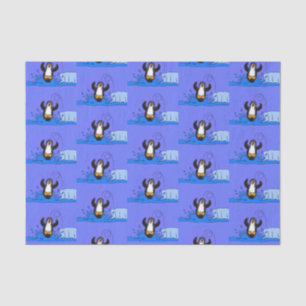 Cute happy jumping penguin cartoon illustration tissue paper