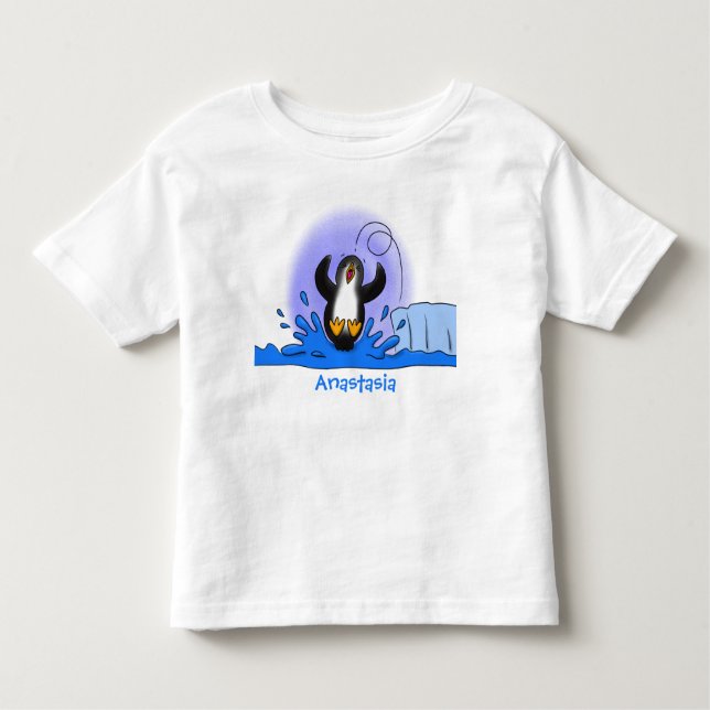 Cute happy jumping penguin cartoon illustration toddler T-Shirt (Front)