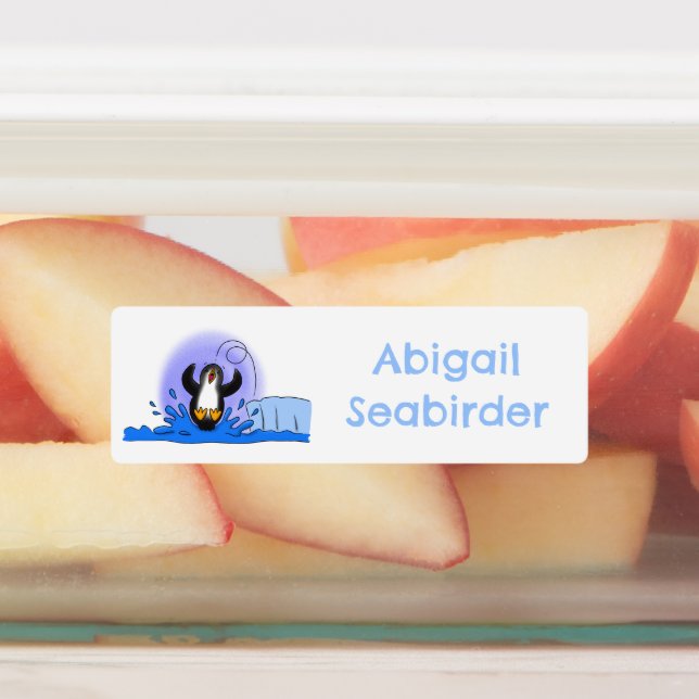 Cute happy jumping penguin cartoon personalised (Affixed)