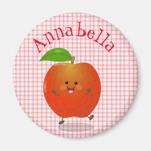 Cute happy kawaii apple cartoon illustration magnet