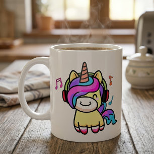 Cute Happy Kawaii Baby Unicorn with Headphones Coffee Mug