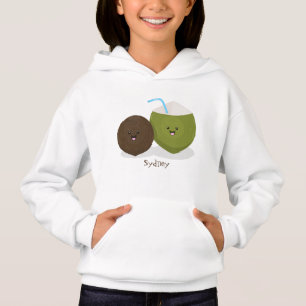 Cute happy kawaii coconuts cartoon illustration