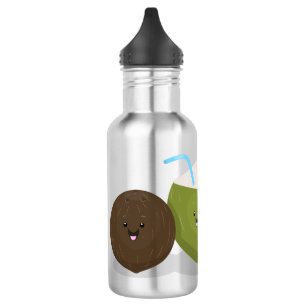 Cute happy kawaii coconuts cartoon illustration 532 ml water bottle