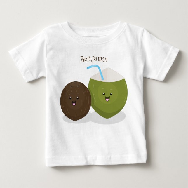 Cute happy kawaii coconuts cartoon illustration baby T-Shirt (Front)