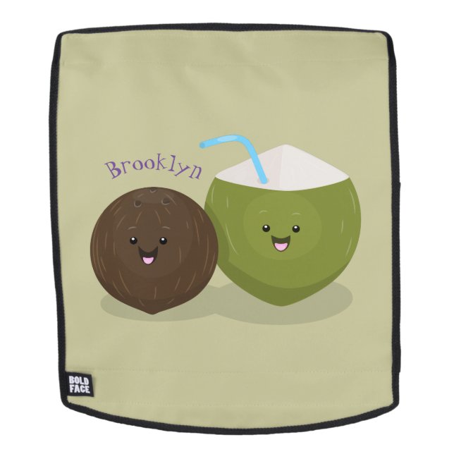 Cute happy kawaii coconuts cartoon illustration backpack (Removable Face)