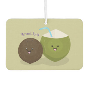 Cute happy kawaii coconuts cartoon illustration  car air freshener