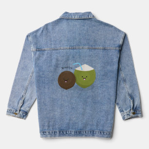 Cute happy kawaii coconuts cartoon illustration denim jacket