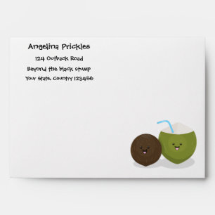 Cute happy kawaii coconuts cartoon illustration envelope