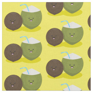 Cute happy kawaii coconuts cartoon illustration fabric