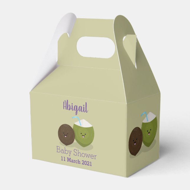 Cute happy kawaii coconuts cartoon illustration favour box (Front Side)