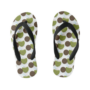 Cute happy kawaii coconuts cartoon illustration kid's thongs