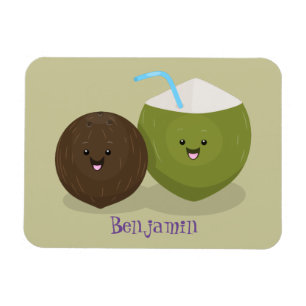 Cute happy kawaii coconuts cartoon illustration magnet
