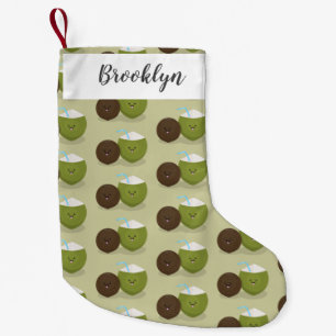 Cute happy kawaii coconuts cartoon illustration  small christmas stocking