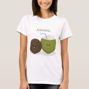 Cute happy kawaii coconuts cartoon illustration T-Shirt