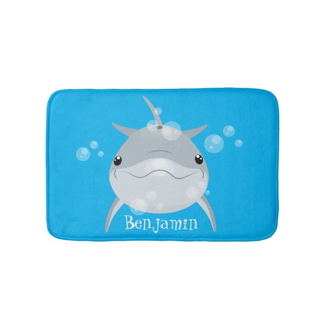 Cute happy kawaii dolphin cartoon bath mat (Front)