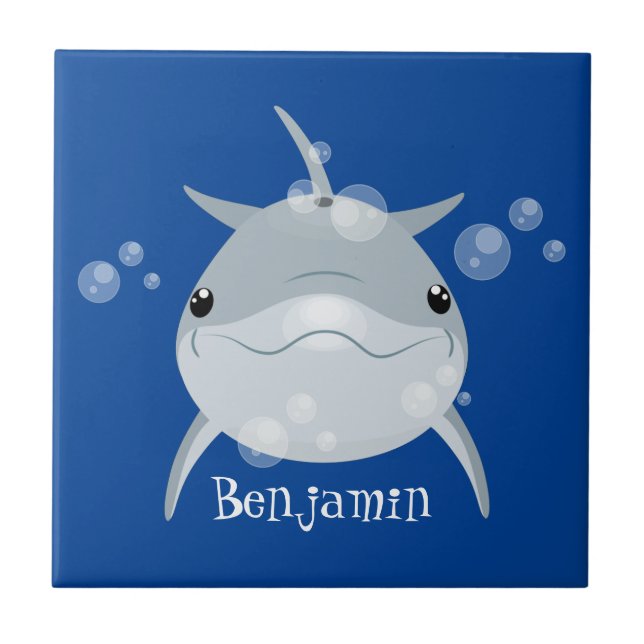 Cute happy kawaii dolphin cartoon ceramic tile (Front)