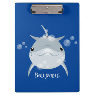 Cute happy kawaii dolphin cartoon clipboard