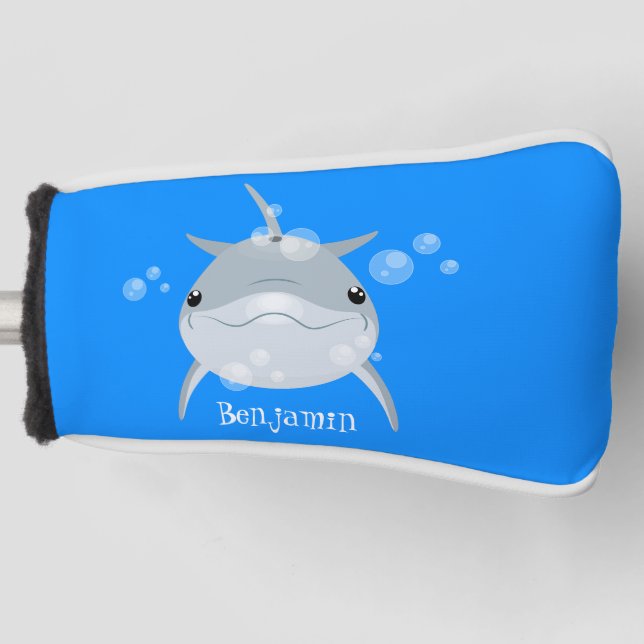 Cute happy kawaii dolphin cartoon golf head cover (Front)