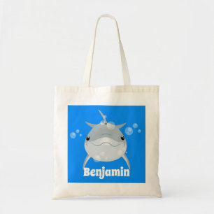 Cute happy kawaii dolphin cartoon illustration tote bag