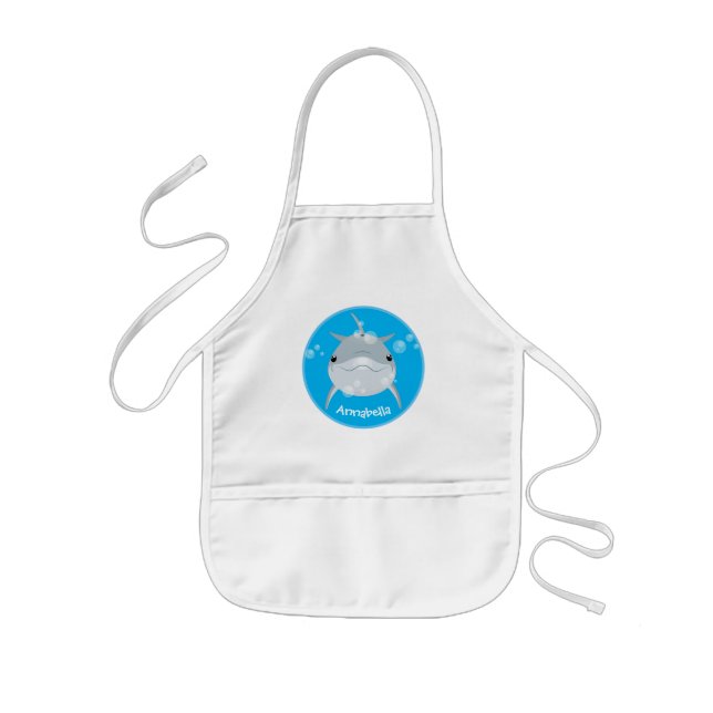 Cute happy kawaii dolphin cartoon kids apron (Front)