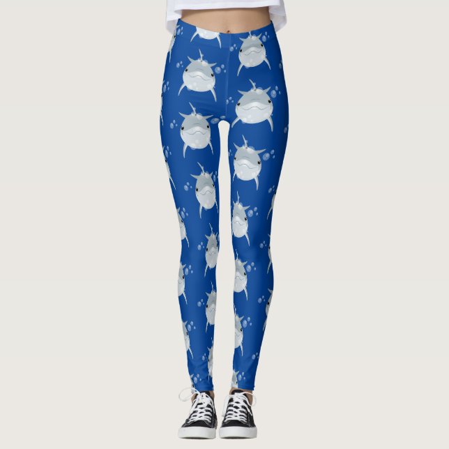 Cute happy kawaii dolphin cartoon leggings (Front)