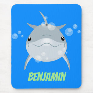 Cute happy kawaii dolphin cartoon mouse pad