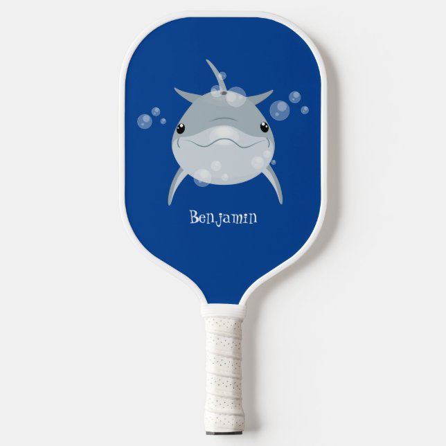 Cute happy kawaii dolphin cartoon  pickleball paddle (Front)
