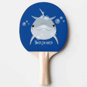 Cute happy kawaii dolphin cartoon ping pong paddle
