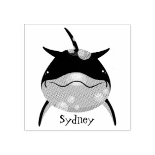 Cute happy kawaii dolphin cartoon rubber stamp