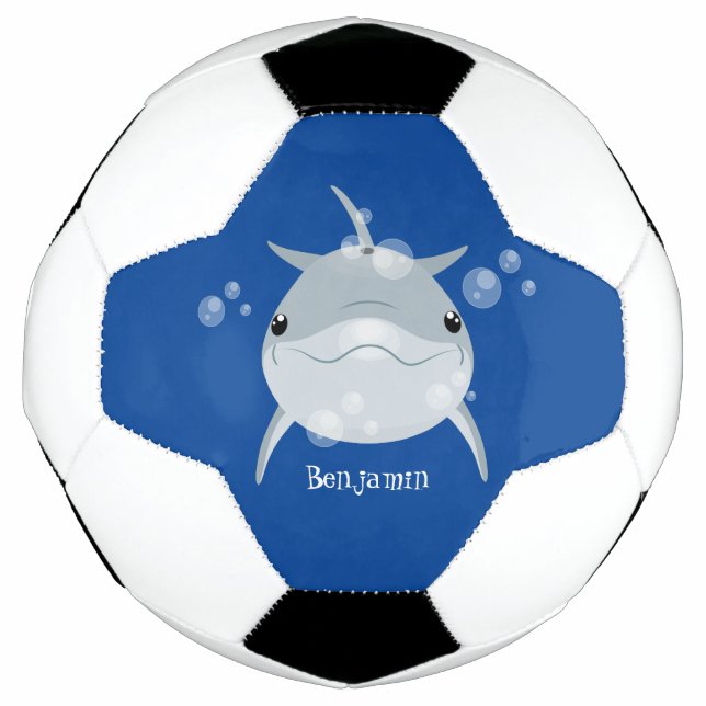 Cute happy kawaii dolphin cartoon soccer ball (Front)