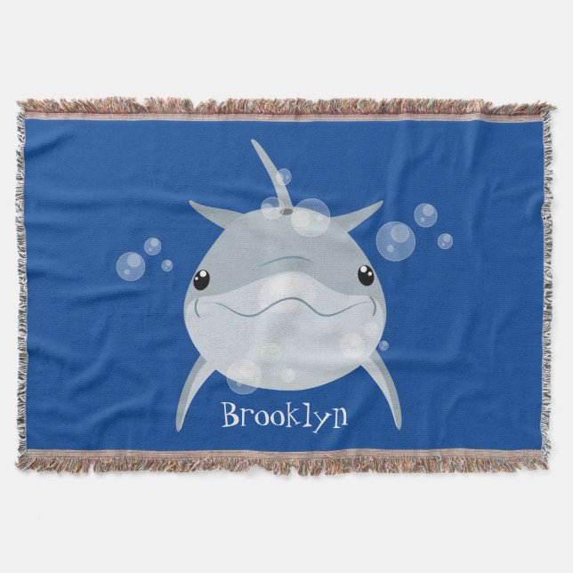 Cute happy kawaii dolphin cartoon throw blanket (Front)