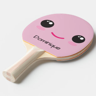 Cute Happy Kawaii Face - Customisable Name  Ping Pong Paddle