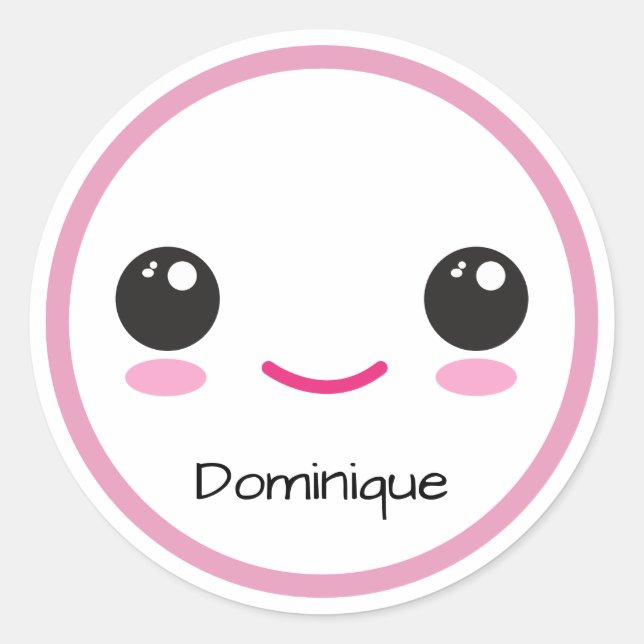 Cute Happy Kawaii Face - Customisable Name Sticker (Front)
